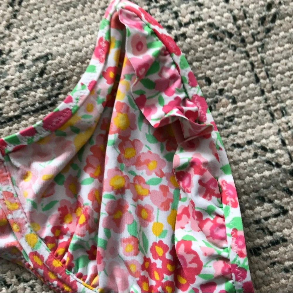 J. Crew Pink Floral Ruffle Triangle Bikini Top
